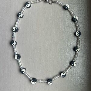 Yin Yang Beaded Necklace - Black and White
